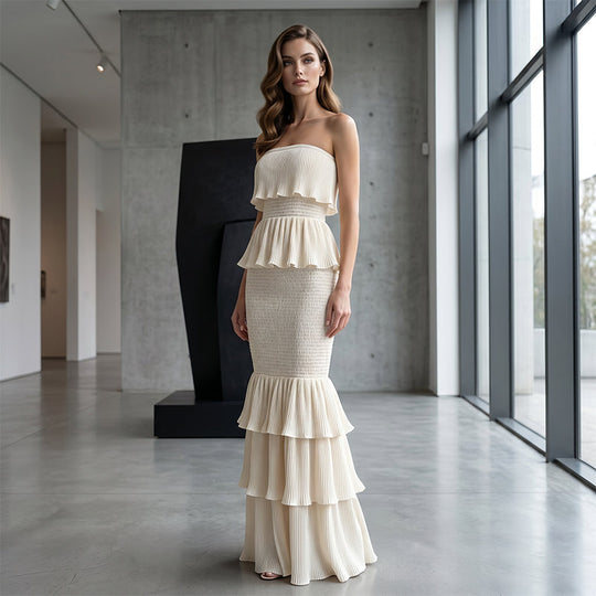 ✈️LAST DAY FREE SHIPPING💃Women’s Strapless Tiered Ruffle Smocked Dress