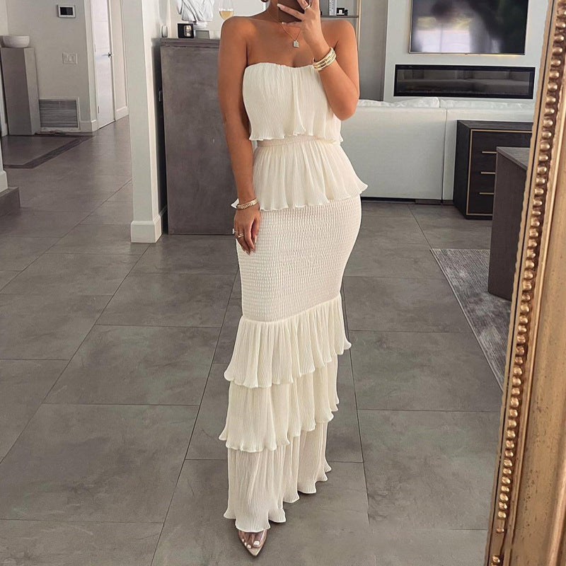 ✈️LAST DAY FREE SHIPPING💃Women’s Strapless Tiered Ruffle Smocked Dress