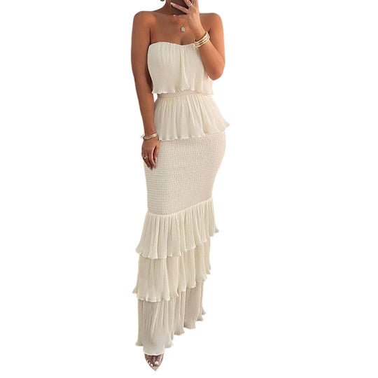 ✈️LAST DAY FREE SHIPPING💃Women’s Strapless Tiered Ruffle Smocked Dress