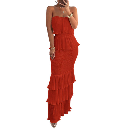 ✈️LAST DAY FREE SHIPPING💃Women’s Strapless Tiered Ruffle Smocked Dress