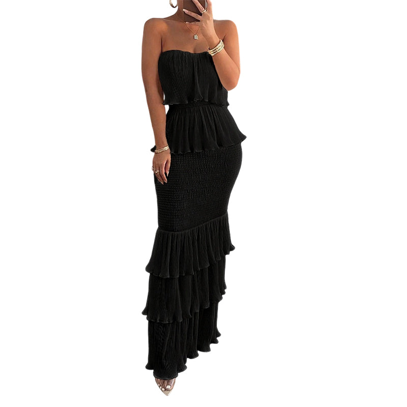 ✈️LAST DAY FREE SHIPPING💃Women’s Strapless Tiered Ruffle Smocked Dress