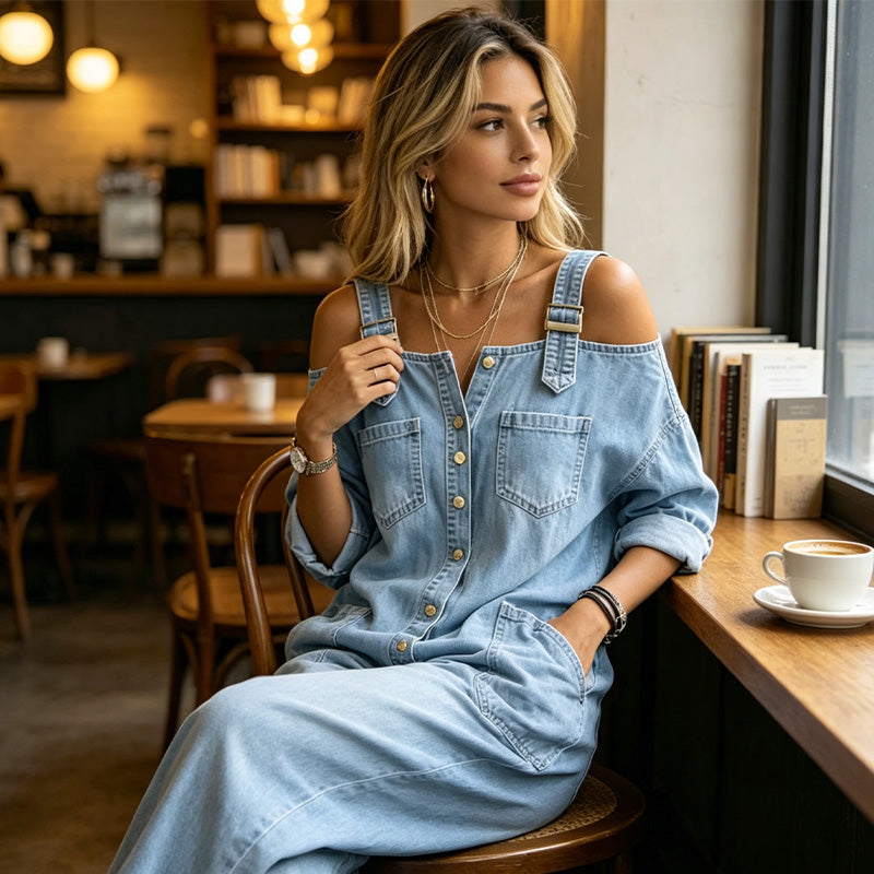💙Loose Fit Wide-Leg Overall Jumpsuit with Pockets - Everyone’s Asking About👀