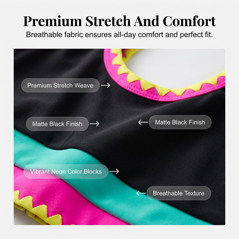 3 Piece Bikini Sets,Tummy Control & High Waisted Swimsuit with Adjustable Wide Shoulder Straps, Neon Color Sporty Swimsuit