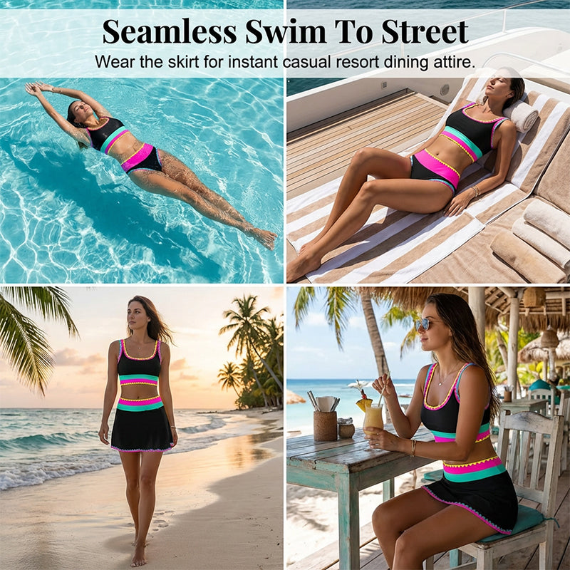 3 Piece Bikini Sets,Tummy Control & High Waisted Swimsuit with Adjustable Wide Shoulder Straps, Neon Color Sporty Swimsuit