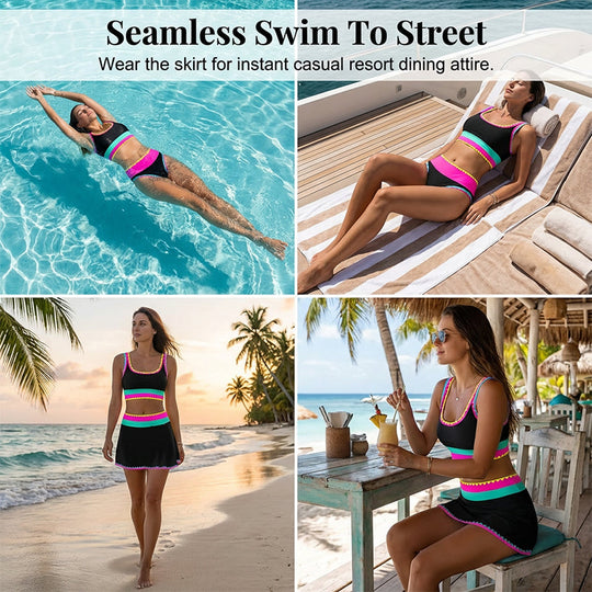 3 Piece Bikini Sets,Tummy Control & High Waisted Swimsuit with Adjustable Wide Shoulder Straps, Neon Color Sporty Swimsuit