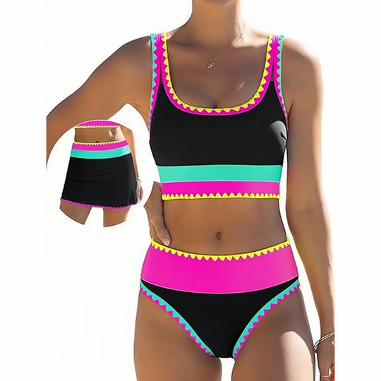 3 Piece Bikini Sets,Tummy Control & High Waisted Swimsuit with Adjustable Wide Shoulder Straps, Neon Color Sporty Swimsuit