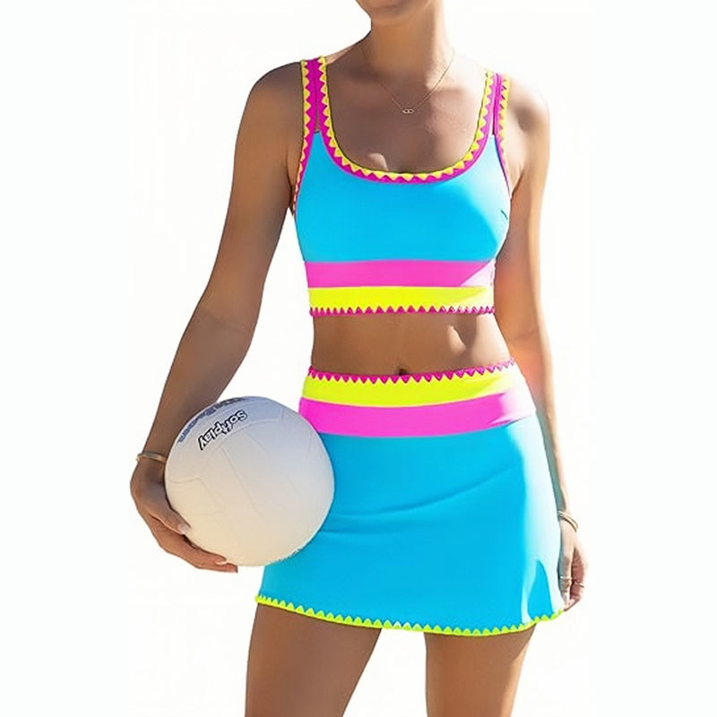3 Piece Bikini Sets,Tummy Control & High Waisted Swimsuit with Adjustable Wide Shoulder Straps, Neon Color Sporty Swimsuit