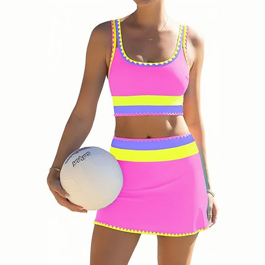 3 Piece Bikini Sets,Tummy Control & High Waisted Swimsuit with Adjustable Wide Shoulder Straps, Neon Color Sporty Swimsuit