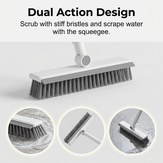 🧹 2-in-1 Grout & Corner Scrubber Brush with Squeegee