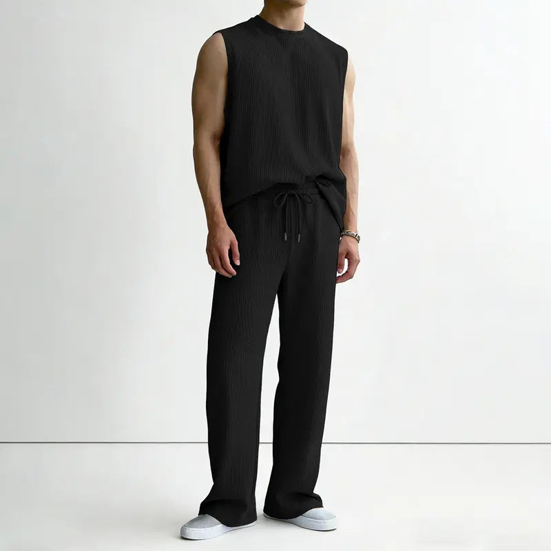 ⚽️🏆️World Cup Sale:50% OFF🎉30K+ SOLD! 🥳Men's Ribbed Sleeveless Tank Top & Pants 2-Piece Set