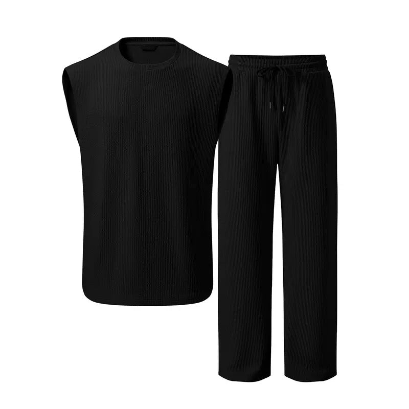 ⚽️🏆️World Cup Sale:50% OFF🎉30K+ SOLD! 🥳Men's Ribbed Sleeveless Tank Top & Pants 2-Piece Set