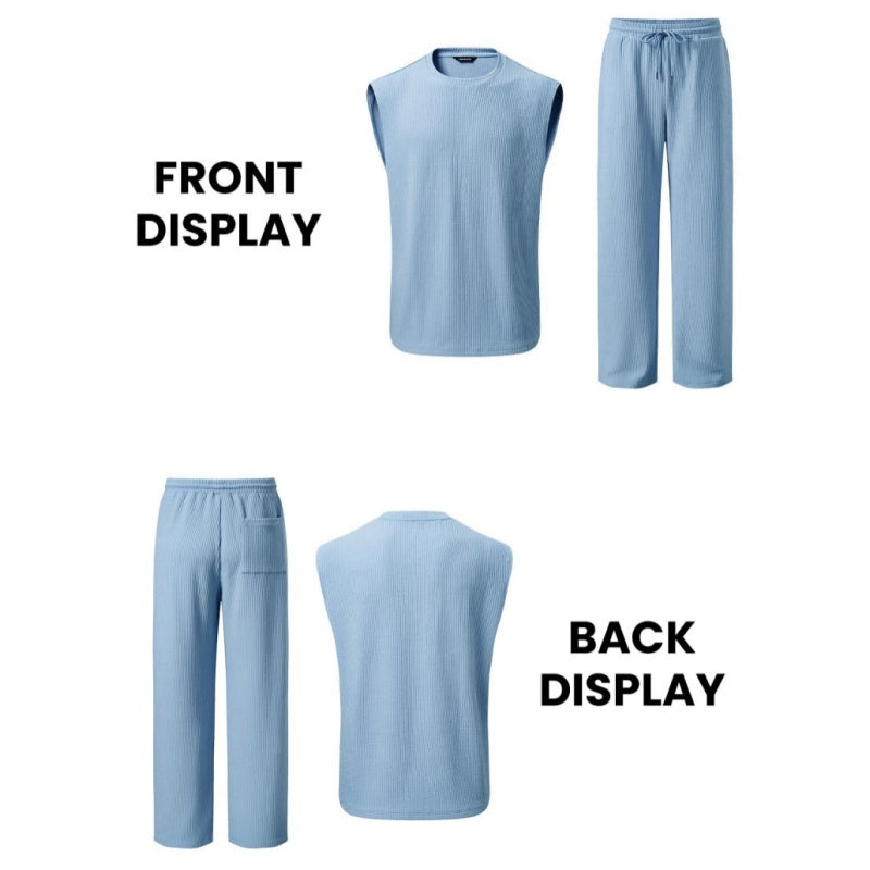 ⚽️🏆️World Cup Sale:50% OFF🎉30K+ SOLD! 🥳Men's Ribbed Sleeveless Tank Top & Pants 2-Piece Set