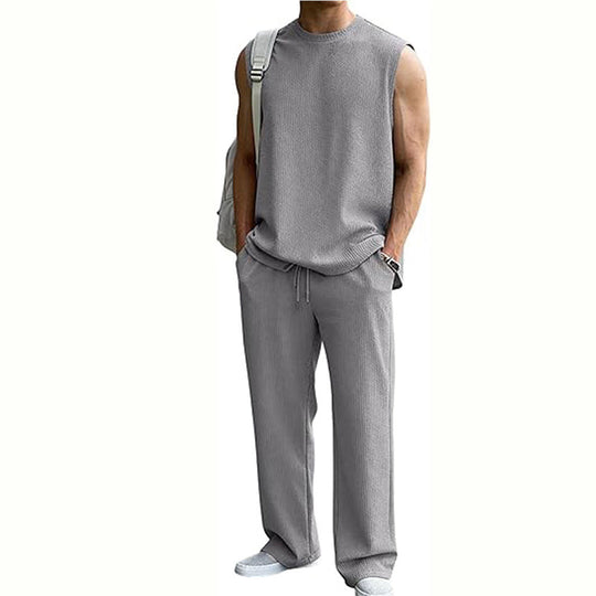⚽️🏆️World Cup Sale:50% OFF🎉30K+ SOLD! 🥳Men's Ribbed Sleeveless Tank Top & Pants 2-Piece Set