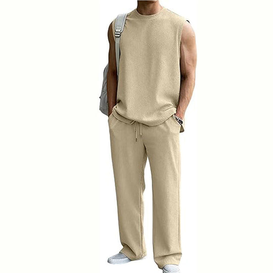 ⚽️🏆️World Cup Sale:50% OFF🎉30K+ SOLD! 🥳Men's Ribbed Sleeveless Tank Top & Pants 2-Piece Set