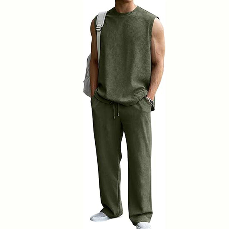 ⚽️🏆️World Cup Sale:50% OFF🎉30K+ SOLD! 🥳Men's Ribbed Sleeveless Tank Top & Pants 2-Piece Set