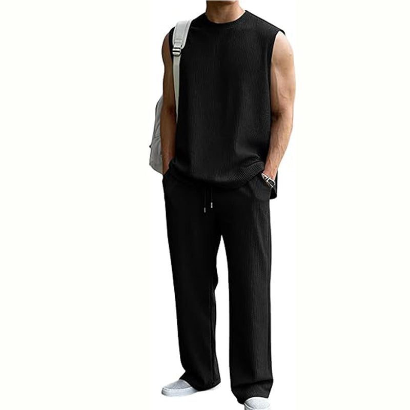 ⚽️🏆️World Cup Sale:50% OFF🎉30K+ SOLD! 🥳Men's Ribbed Sleeveless Tank Top & Pants 2-Piece Set