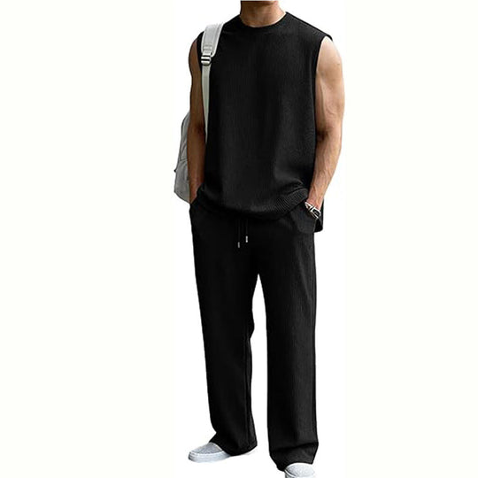 ⚽️🏆️World Cup Sale:50% OFF🎉30K+ SOLD! 🥳Men's Ribbed Sleeveless Tank Top & Pants 2-Piece Set