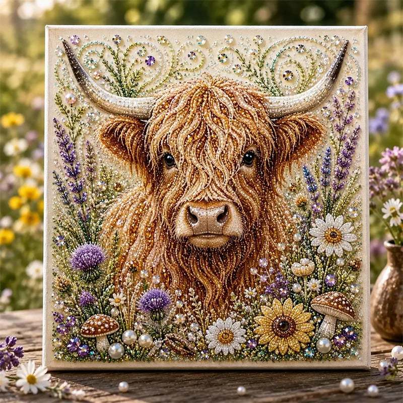 🏆 Last Day Special Price £12.98🦉💛 Highland Cow Pearl Art DIY Kit – Relaxing DIY Craft to Create Stunning Coastal Artwork (📦Buy 4 Free Shipping)