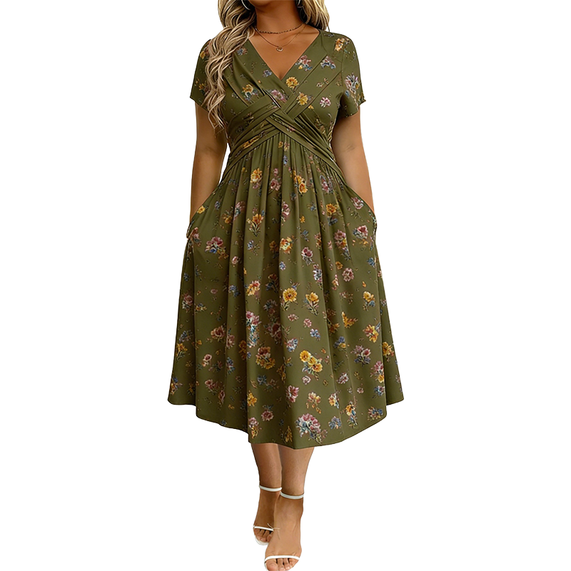 🌸LAST DAY SPECIAL PRICE!!🌸Women's V-Neck Floral Print Dress with Twist Waist