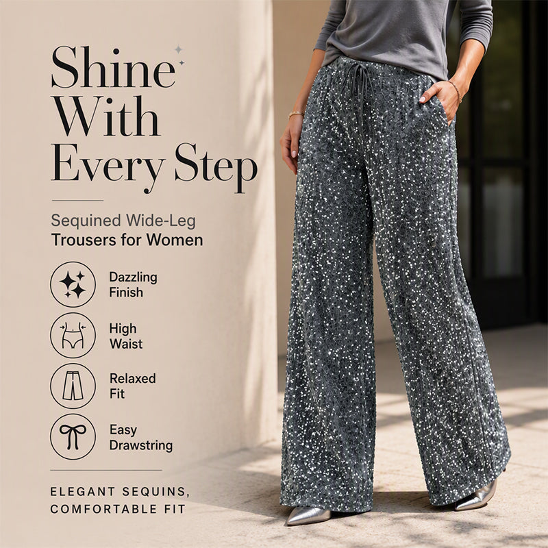 🛍️🔥Last Day 70% OFF⚡50K+ SOLD!👖Women's Sequin Sparkle Elastic Waist Straight-Leg Pants