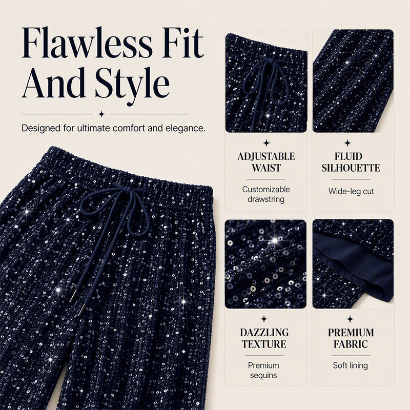 🛍️🔥Last Day 70% OFF⚡50K+ SOLD!👖Women's Sequin Sparkle Elastic Waist Straight-Leg Pants