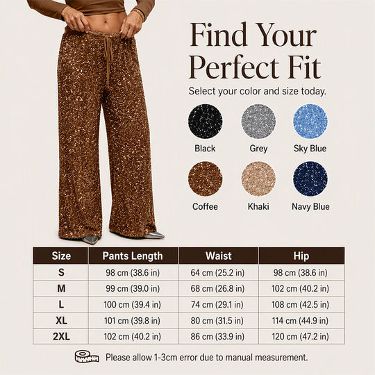 🛍️🔥Last Day 70% OFF⚡50K+ SOLD!👖Women's Sequin Sparkle Elastic Waist Straight-Leg Pants