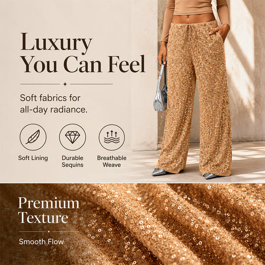 🛍️🔥Last Day 70% OFF⚡50K+ SOLD!👖Women's Sequin Sparkle Elastic Waist Straight-Leg Pants