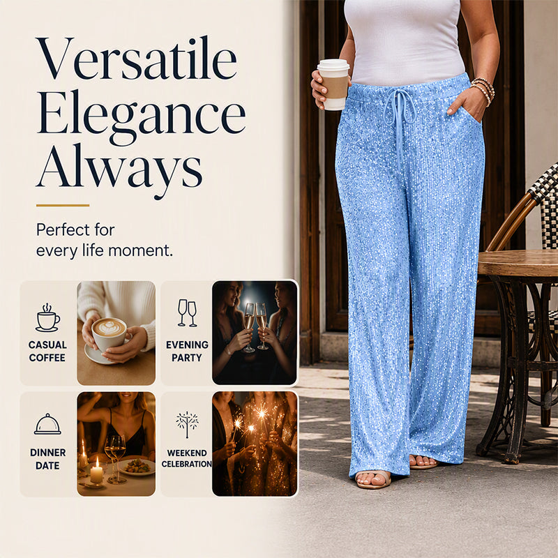 🛍️🔥Last Day 70% OFF⚡50K+ SOLD!👖Women's Sequin Sparkle Elastic Waist Straight-Leg Pants