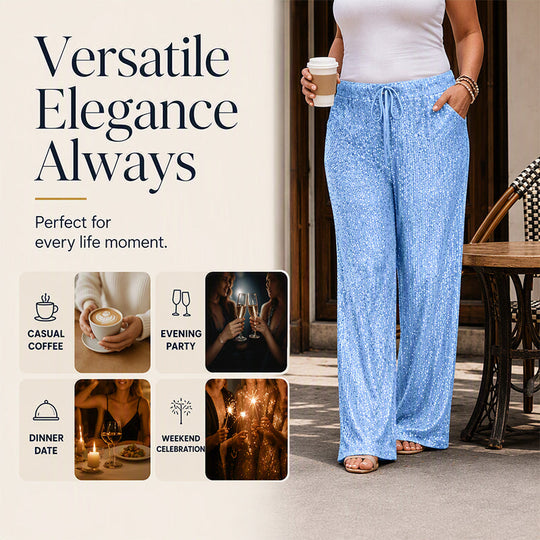 🛍️🔥Last Day 70% OFF⚡50K+ SOLD!👖Women's Sequin Sparkle Elastic Waist Straight-Leg Pants