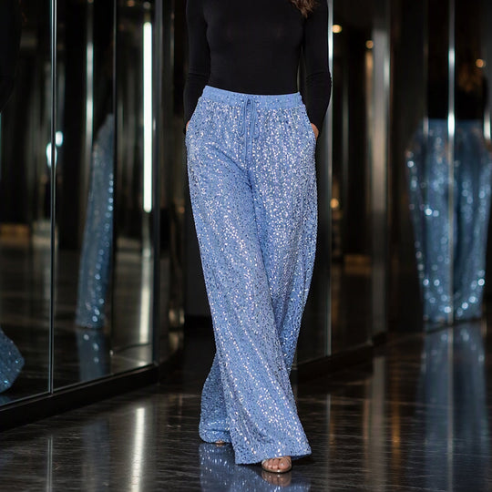 🛍️🔥Last Day 70% OFF⚡50K+ SOLD!👖Women's Sequin Sparkle Elastic Waist Straight-Leg Pants