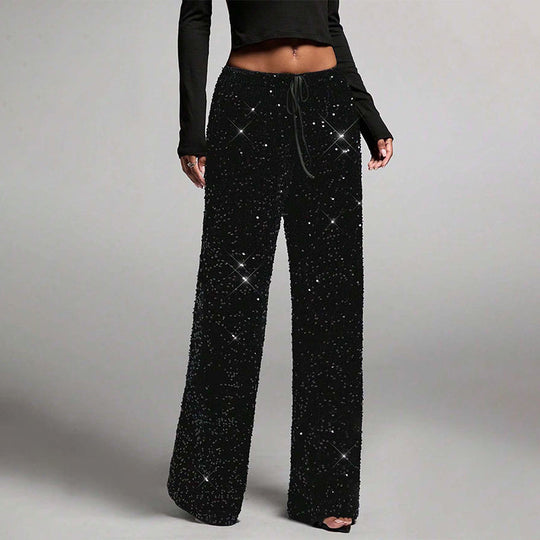 🛍️🔥Last Day 70% OFF⚡50K+ SOLD!👖Women's Sequin Sparkle Elastic Waist Straight-Leg Pants