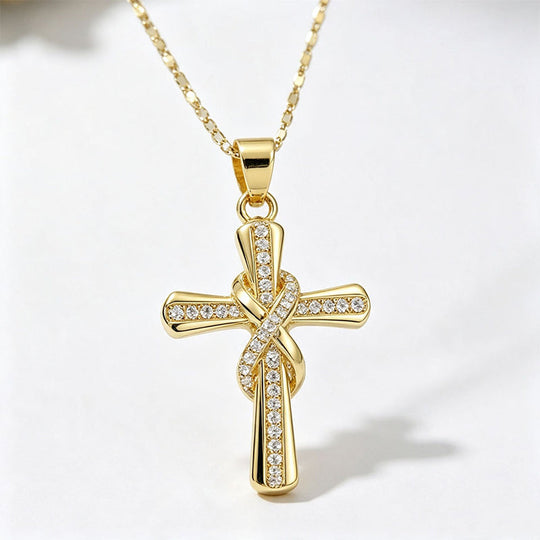 ⏰Limited-time 50% off✝️Sparkling Twisted Knot Cross Pendant Necklace📿