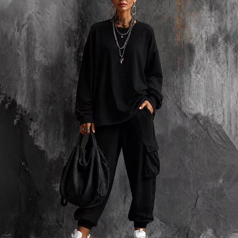 ⏳ LAST DAY SALE ONLY ￡25.99!!🔥Women's Casual Crew Neck Top & Cargo Pants Set