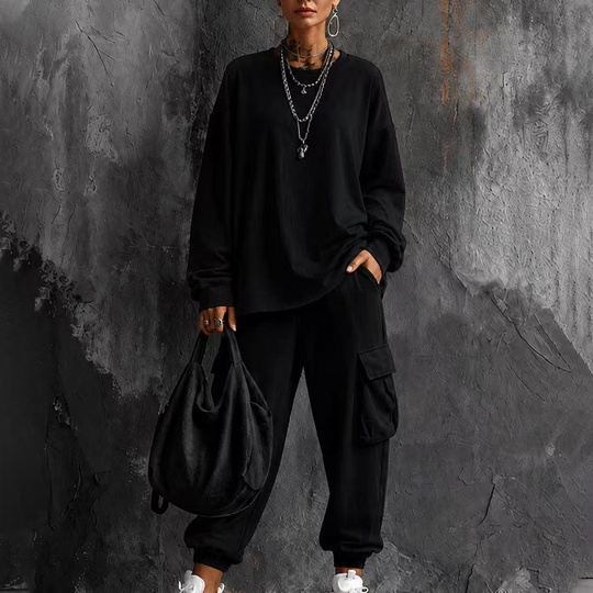 ⏳ LAST DAY SALE ONLY ￡25.99!!🔥Women's Casual Crew Neck Top & Cargo Pants Set