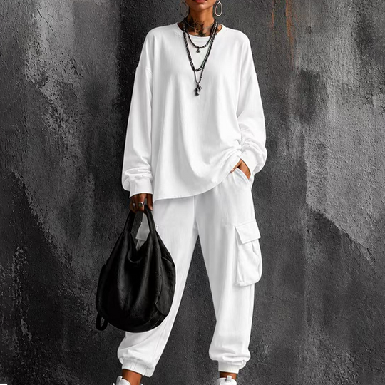 ⏳ LAST DAY SALE ONLY ￡25.99!!🔥Women's Casual Crew Neck Top & Cargo Pants Set