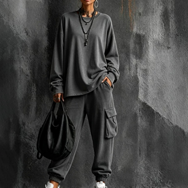 ⏳ LAST DAY SALE ONLY ￡25.99!!🔥Women's Casual Crew Neck Top & Cargo Pants Set