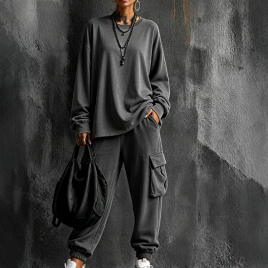 ⏳ LAST DAY SALE ONLY ￡25.99!!🔥Women's Casual Crew Neck Top & Cargo Pants Set