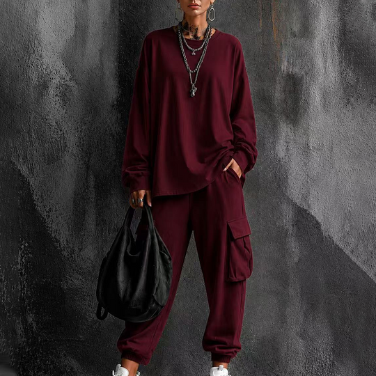 ⏳ LAST DAY SALE ONLY ￡25.99!!🔥Women's Casual Crew Neck Top & Cargo Pants Set
