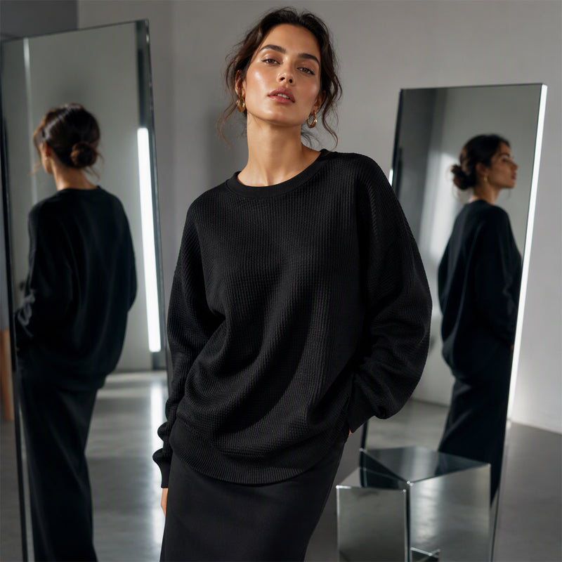💥Limited Hot Sales - Only ￡15.99😍👚Seasonal Style - Waffle Texture Sweatshirt – Easy Breezy Fit & Classic Style for Any Casual Look