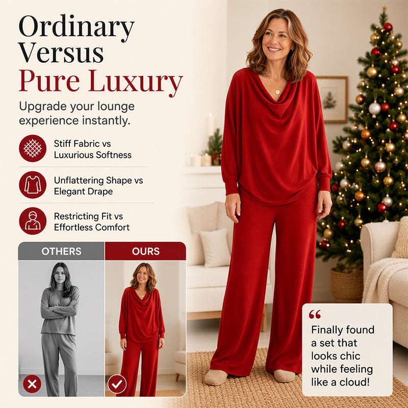 🏆LAST DAY SALE 50% OFF🔥🍂 Women's Cowl Neck Top and Wide-Leg Pants Set – Effortless Elegance for Autumn