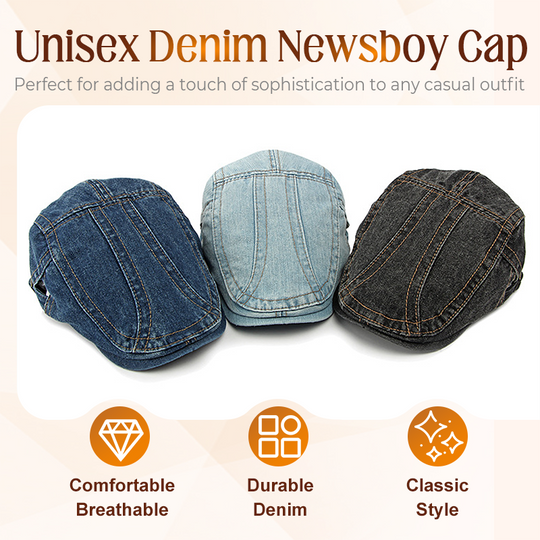 🎉 This Week's Special Sales - 60% OFF ✨🧢 Unisex Denim Newsboy Cap | Vintage Classic Style, Adjustable Comfort Fit for Everyday Wear