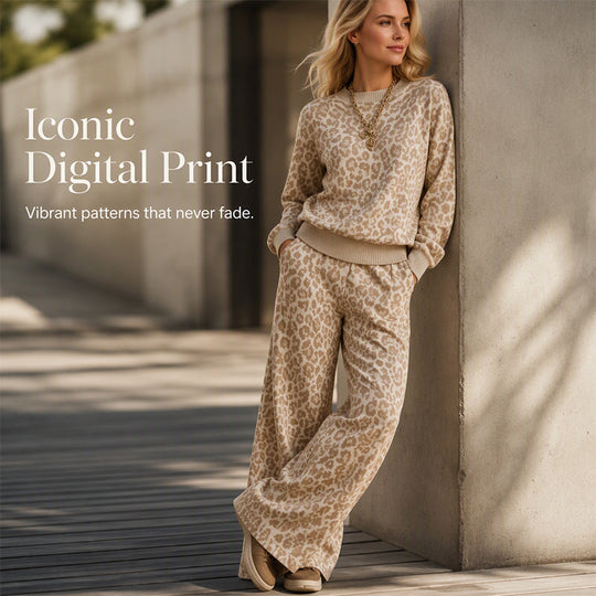 🌸Hot Sale💖Women's Leopard Print Sweatshirt & Wide-Leg Pants Set
