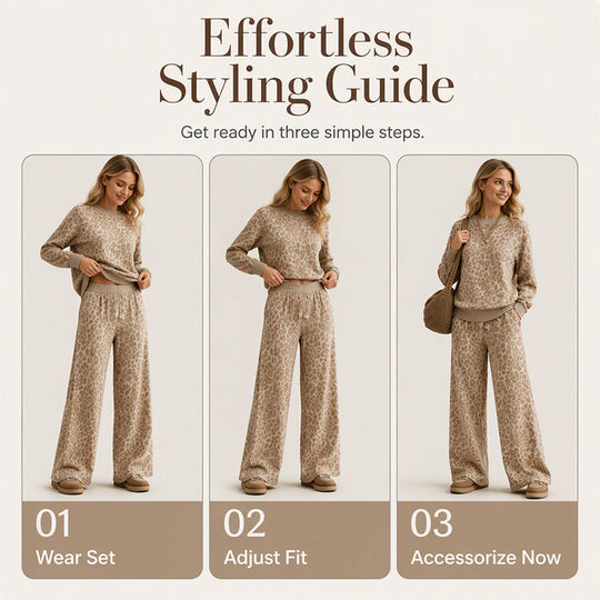 🌸Hot Sale💖Women's Leopard Print Sweatshirt & Wide-Leg Pants Set
