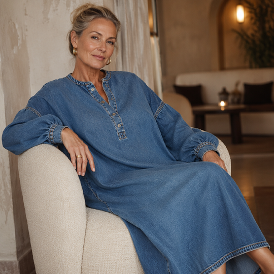 Women's Long Lantern Sleeve Maxi Denim Dress ✨