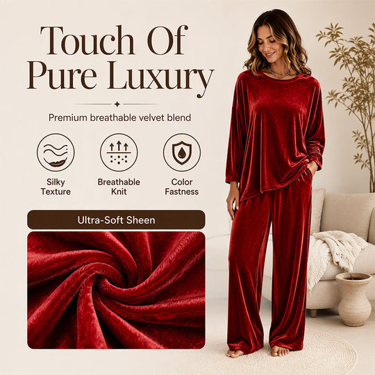 ⏰Last Day Sale 50% Off 💃 Women's Velvet Long Sleeve Top & Wide-Leg Pants Set