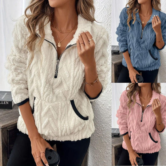 🔥Half-Zip Fuzzy Sweatshirt 🍂 | Cloud-Soft + Roomy Pockets – Comfy Daily/Lounge