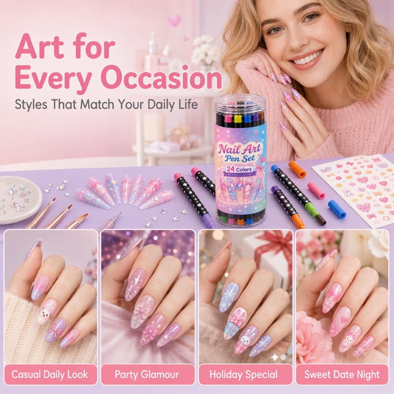 💕LAST DAY-50% OFF🌈24 Colors Dual Ended Nail Art Pens Set3