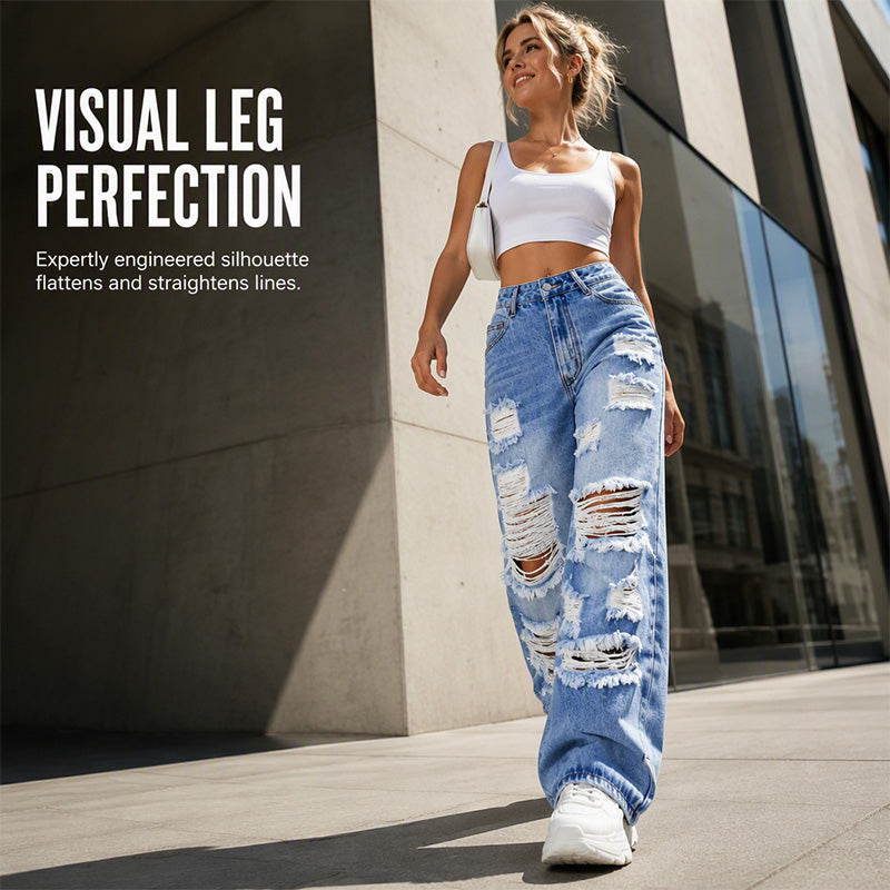 ⏰ Last Day Sale 58% Off | Women's Distressed High-Rise Wide-Leg Jeans