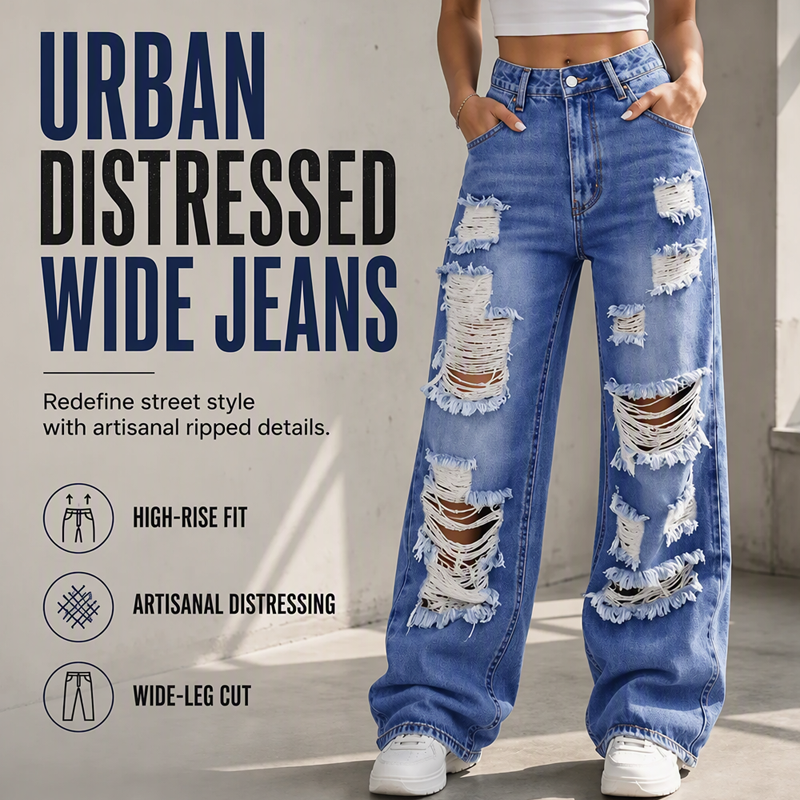⏰ Last Day Sale 58% Off | Women's Distressed High-Rise Wide-Leg Jeans