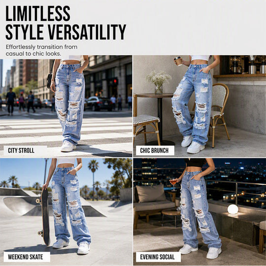 ⏰ Last Day Sale 58% Off | Women's Distressed High-Rise Wide-Leg Jeans